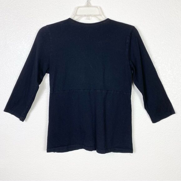 (M Petite) Charter Club Black Surplice Neck 3/4 Sleeve Top - Picture 3 of 5
